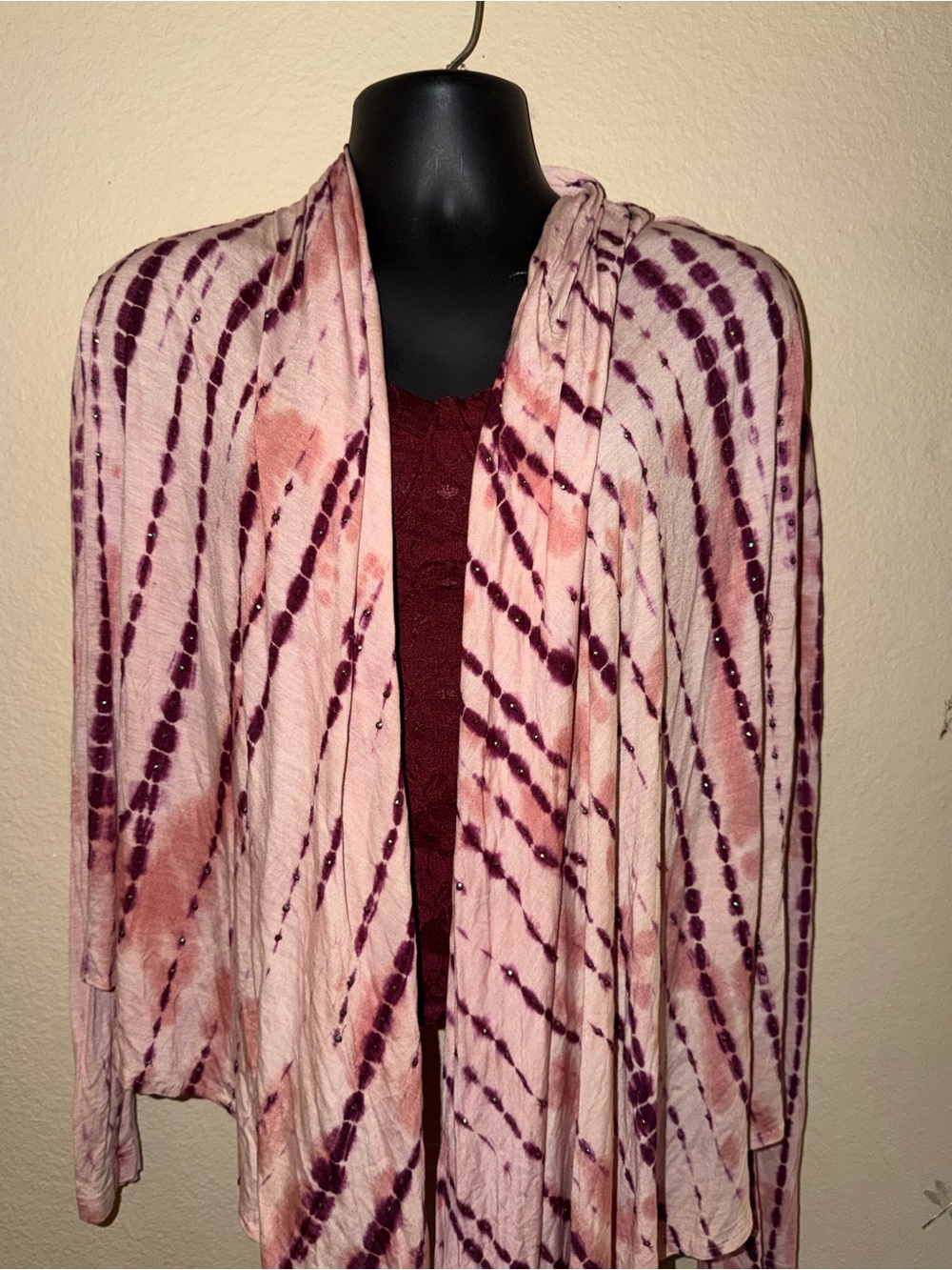 Blush Pink & Plum Tie-Dye Draped Cardigan